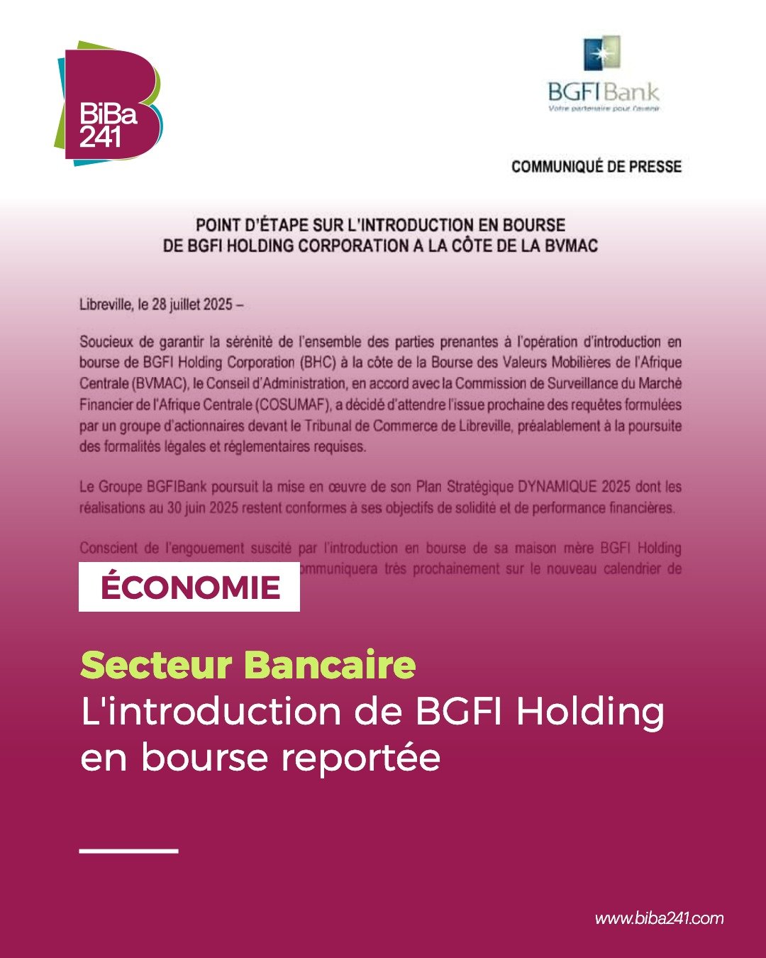 Secteur Bancaire: l'introduction de BGFI Holding en bourse reportée
