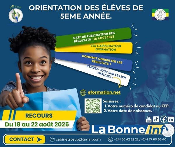 Orientation des élèves de 5ᵉ année : les apprenants gabonais seront fixés sur leur futur établissements le 18 août 2025.