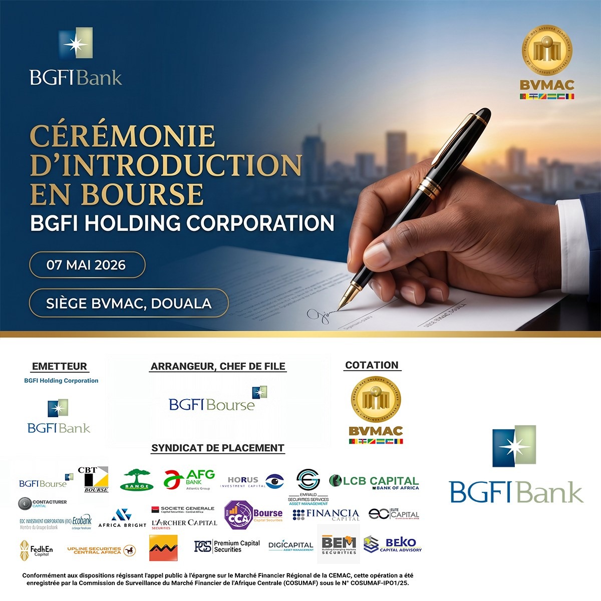 Cérémonie d'entrée en bourse de BGFI Holding : une première cotation à portée historique pour la CEMAC