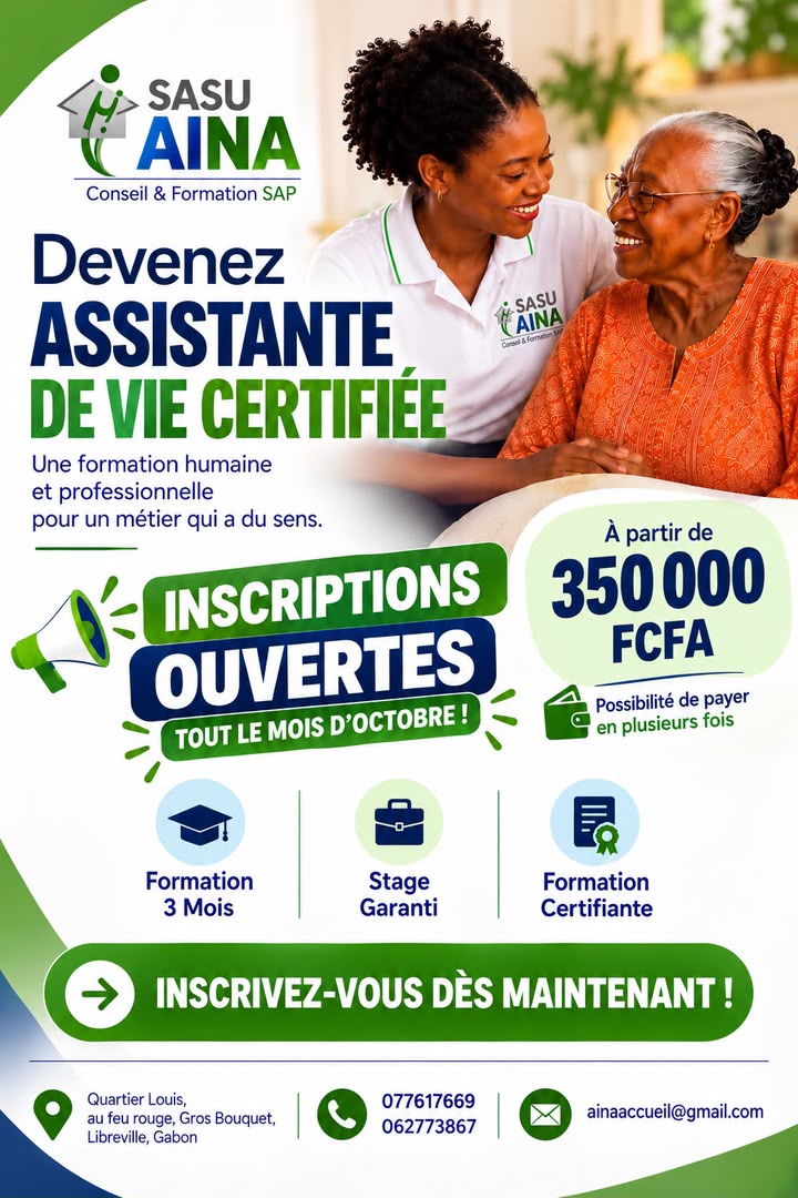 Assistance à la personne et petite enfance : AINA Conseil & Formation SAP lance ses inscriptions à Libreville